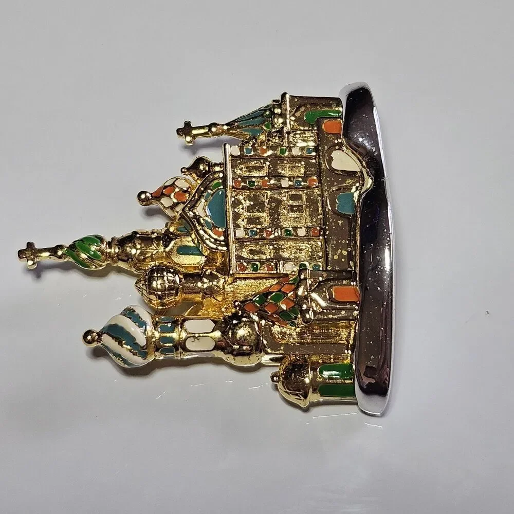 Vintage Joan Rivers Gold Tone Brooch Russian Cathedral Church Dome Enamel